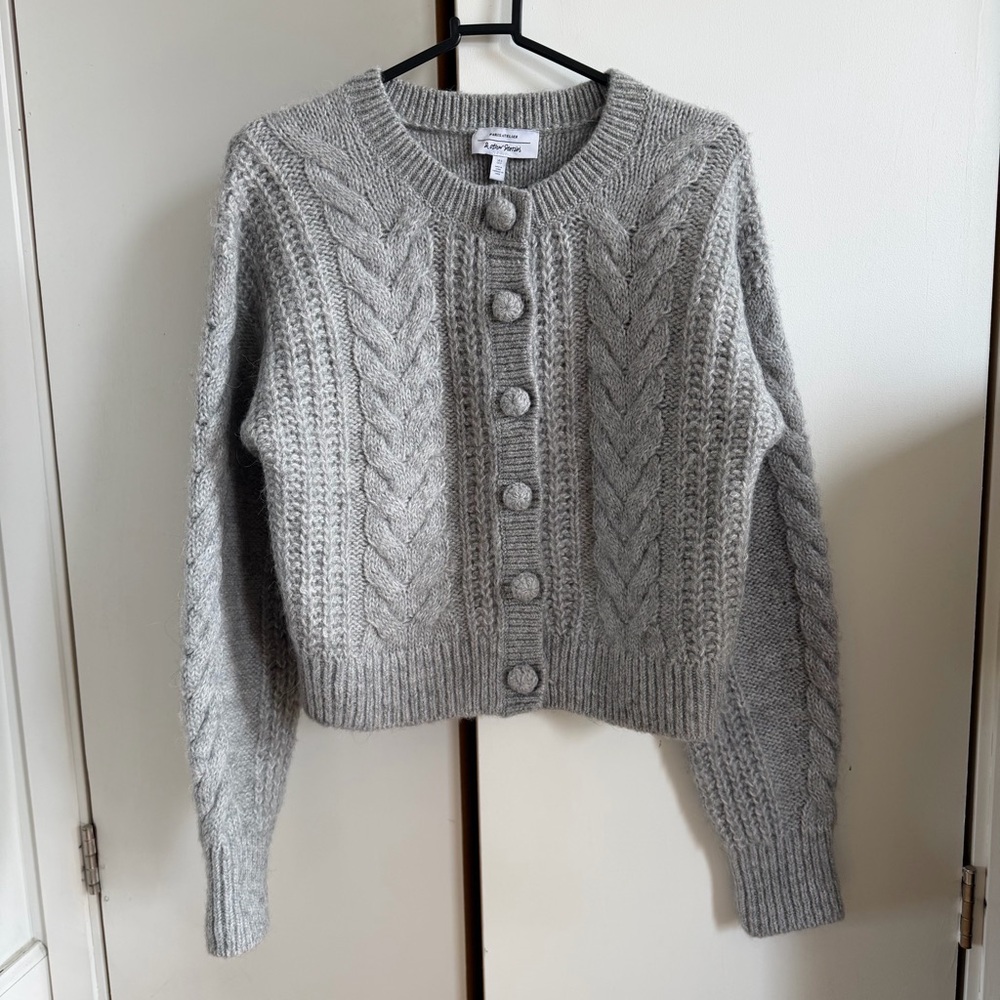 & Other Stories Light Gray Cable Knit Button-Front Cardigan